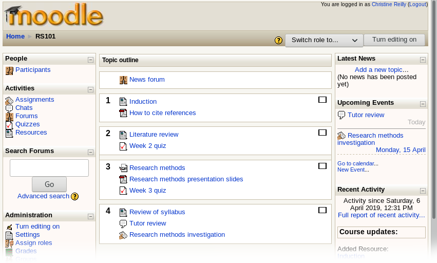 Moodle 1.9 screenshot